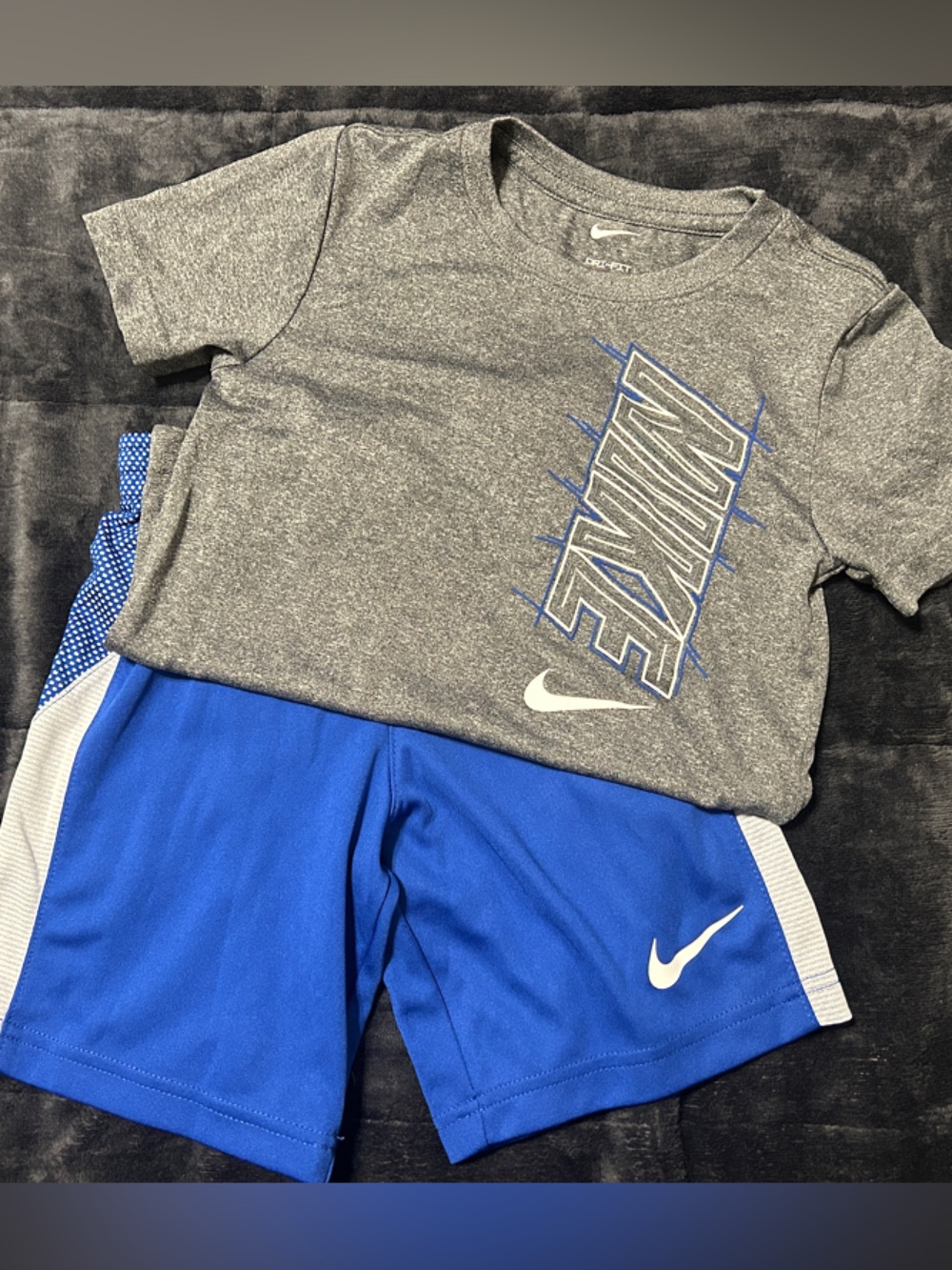 Nike Gray DriFit Tee with Royal Blue Athletic Shorts